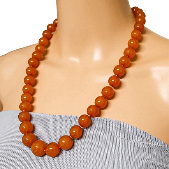 Golden Orange Baltic Amber Beads 24” 57g USSR Origin Restrung W Silver Clasp - Picture 2 of 12